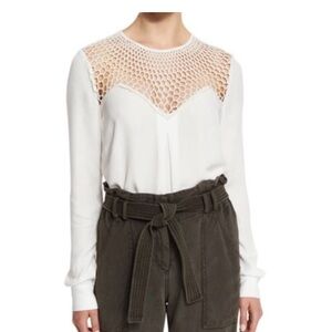 A L C Top Womens Size 4 Sian Honeycomb Yoke Silk Blend Blouse